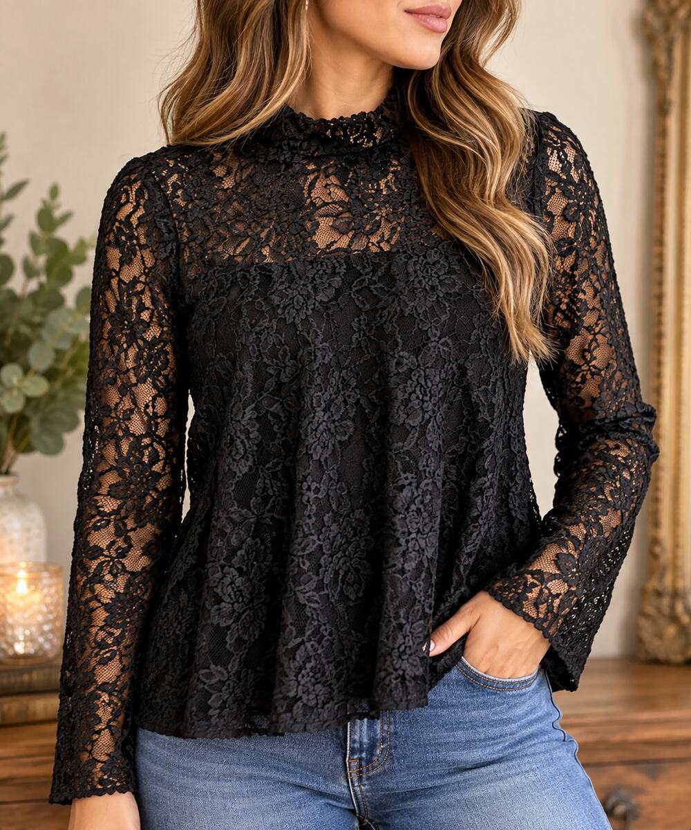 Abercrombie & Fitch Black Lace Whimsigoth Blouse M Gothic Y2K Floral Sheer